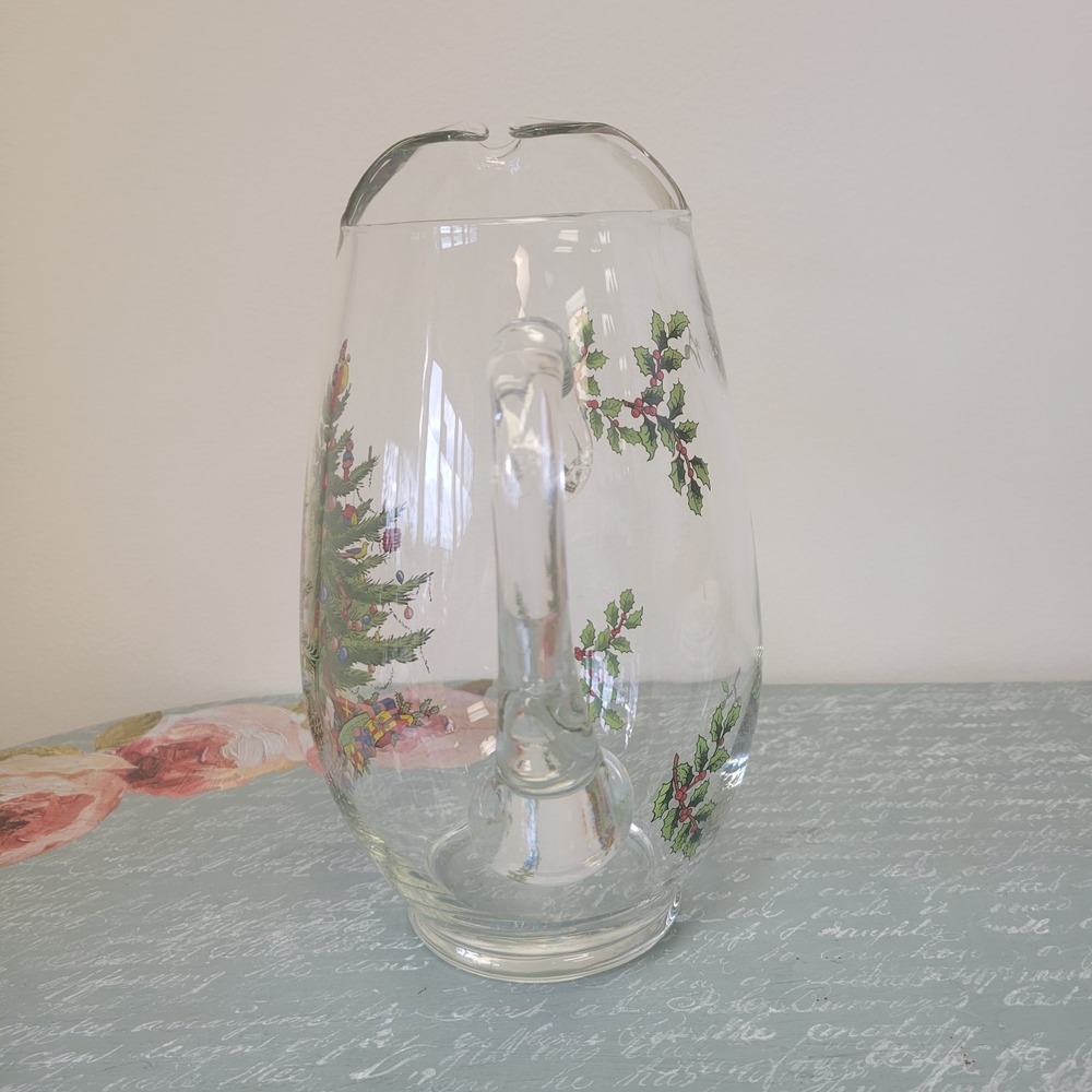 Vintage Spode Christmas Tree Pitcher with Ice Lip‎ 2.5 Qt Clear Glass - Picture 2 of 5